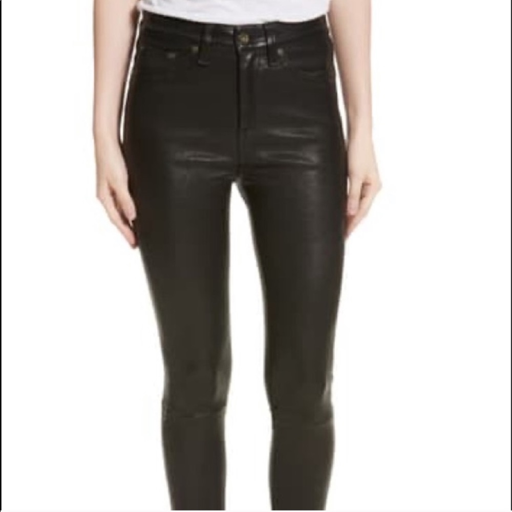 Rag & Bone Black Lambskin Skinny Pants 28